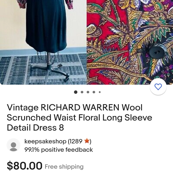 Richard Warren Vintage 100% Wool Floral Dress 10 - Picture 9 of 11